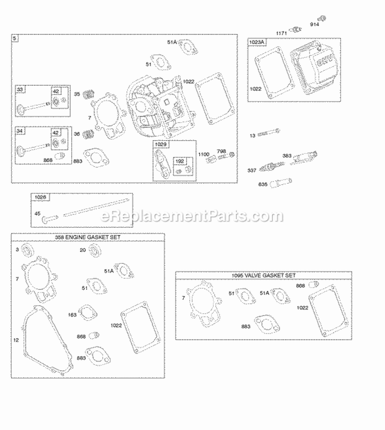 Cylinder Head Gasket Set - Engine Gasket Set - Valve Valves Diagram and Parts List for 21M114-0129-E1  Briggs and Stratton Engine